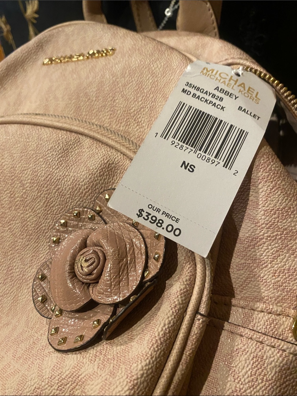Michael Kors Blush Pink Floral Applique Leather Backpack - Picture 3 of 3